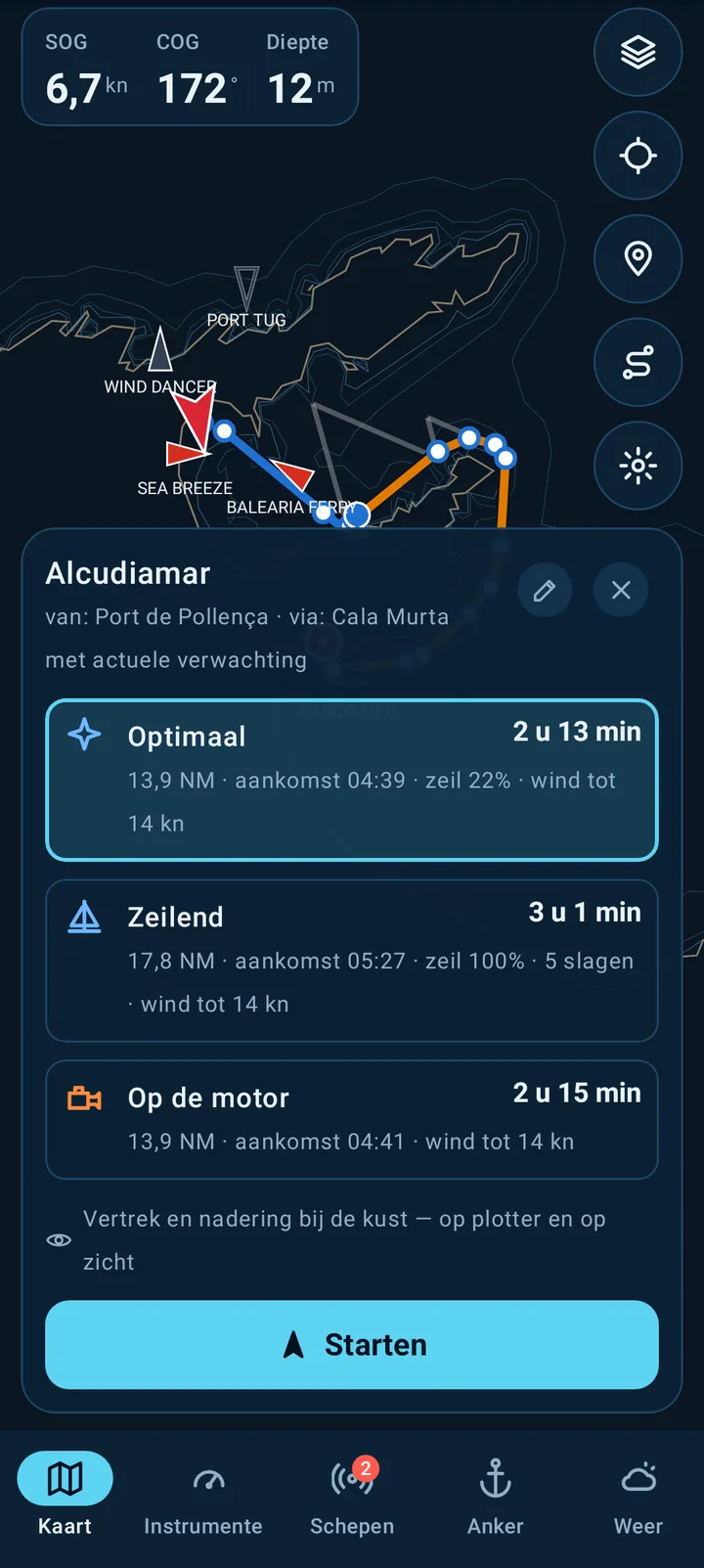 Telefoonscherm: Kaart en routes