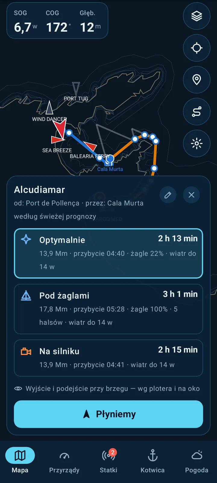 Ekran telefonu: Mapa i trasy