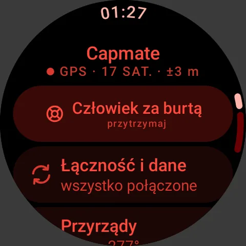 Ekran zegarka: Czerwony tryb nocny