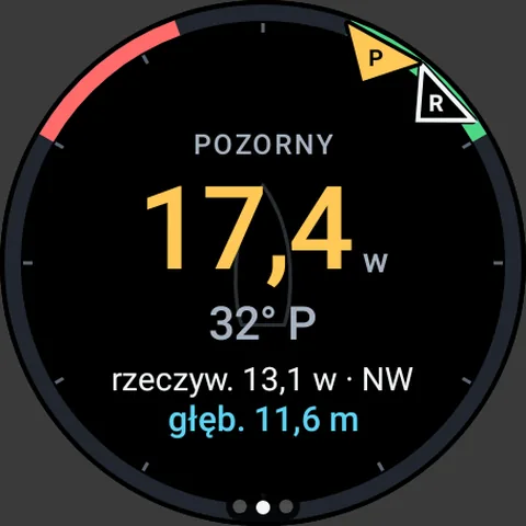 Ekran zegarka: Przyrządy jachtu